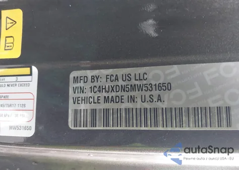 2021 Jeep Wrangler Unlimited Sport S 4X4 from USA, damaged, VIN 1C4HJXDN5MW531650